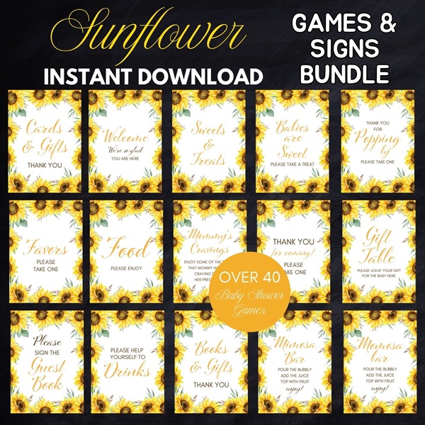 sunflower baby shower table signs
