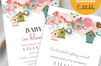Editable Birds Flowers Invitation