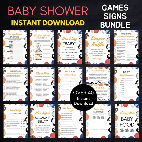 all star sports baby shower games bundle download