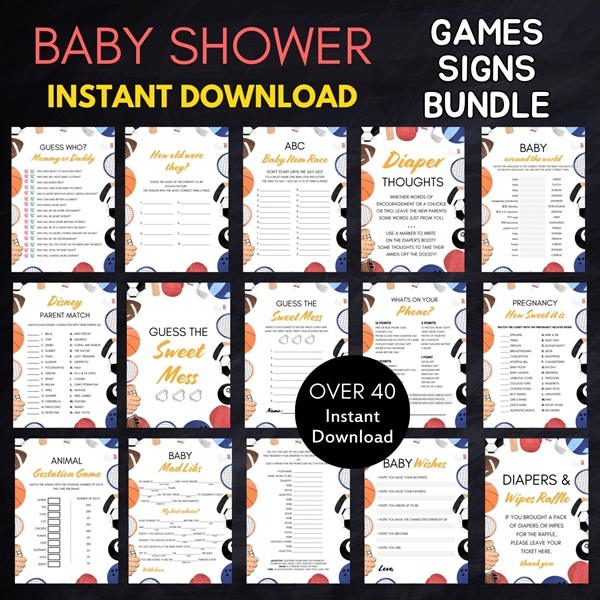 all star sports baby shower games bundle download