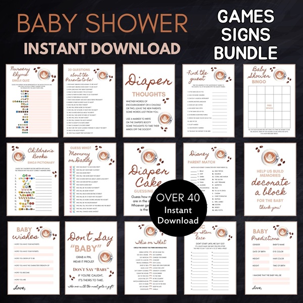 baby is brewing coffee baby shower games bundle