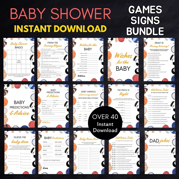all star sports baby shower games bundle download