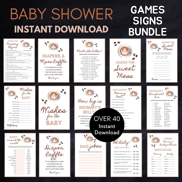 baby is brewing coffee baby shower games bundle