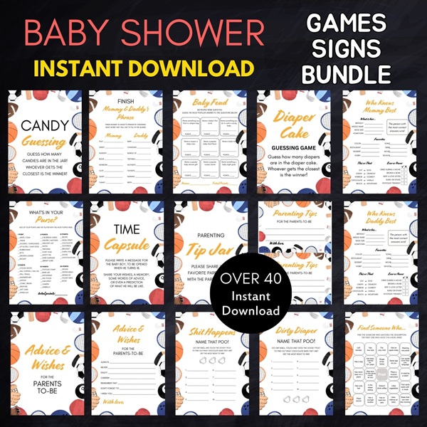 all star sports baby shower games bundle download