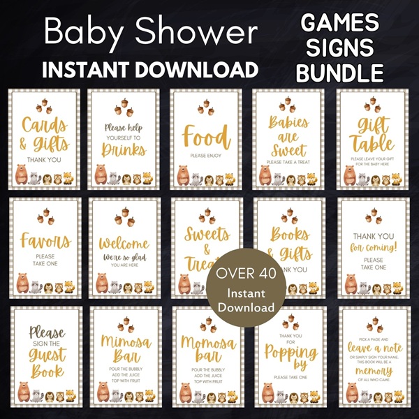 woodland baby shower games bundle