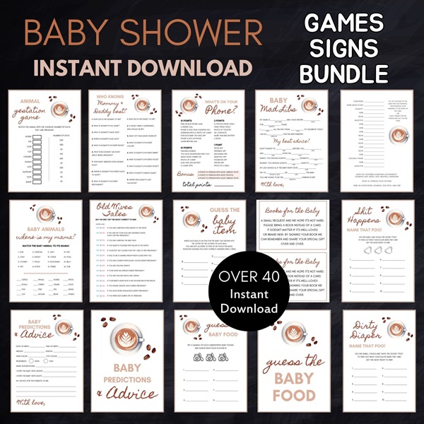 baby is brewing coffee baby shower games bundle