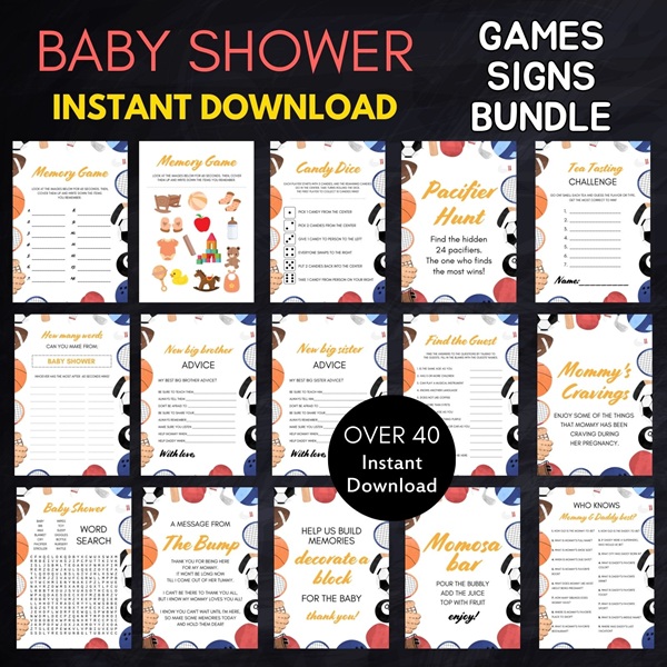all star sports baby shower games bundle download