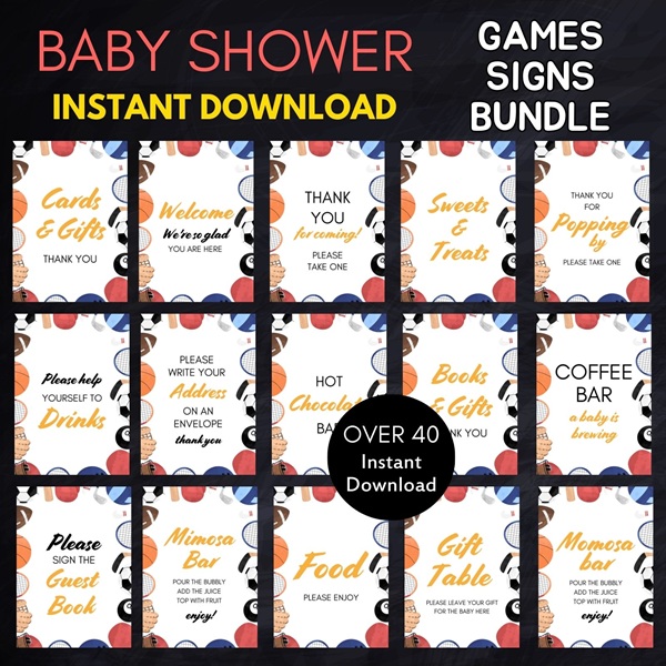 all star sports baby shower games bundle download