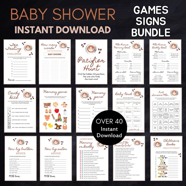 baby is brewing coffee baby shower games bundle