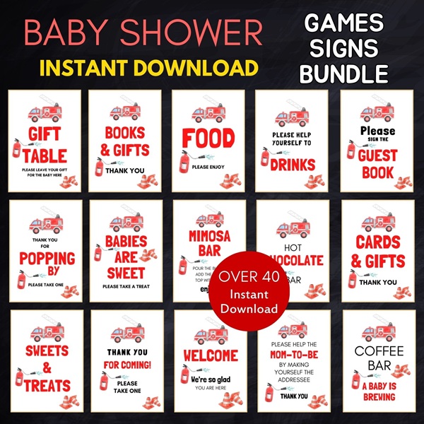 fire fighter baby shower signs