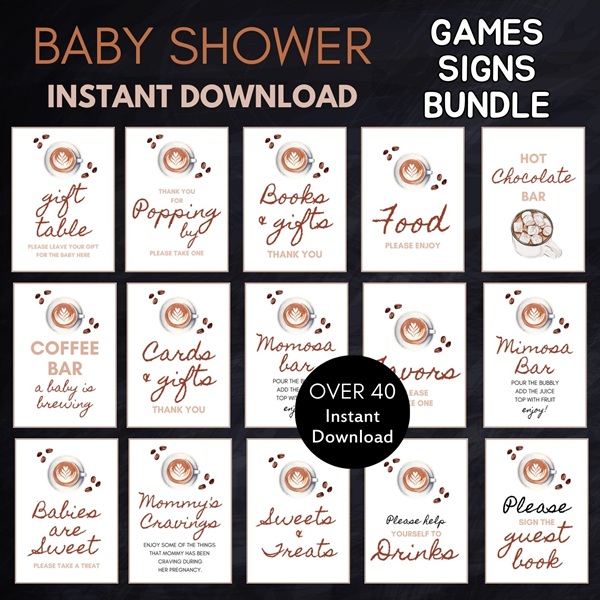 baby is brewing coffee baby shower games bundle
