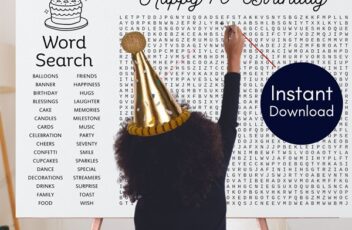 70th birthday word search poster printable