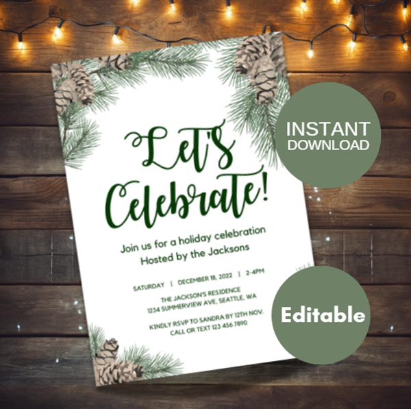 Pinecones Editable Invitation