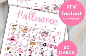 Pink Halloween Bingo Cards