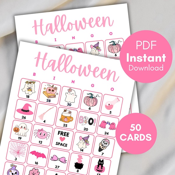 Pink Halloween Bingo Cards