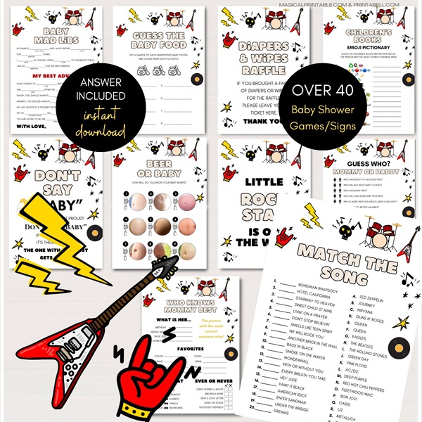 Rock N Roll - born to rock - rock star baby shower games