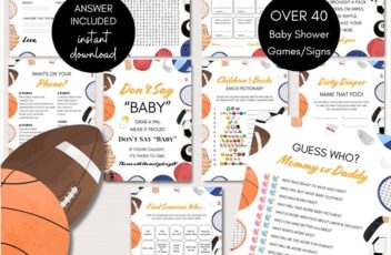 all star sports baby shower games bundle download