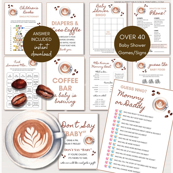 baby is brewing coffee baby shower games bundle
