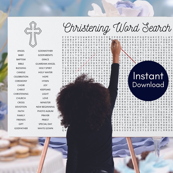 boy Christening game word search poster