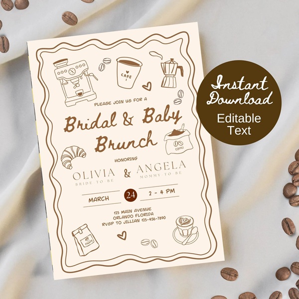 combined baby bridal shower invitation coffee inspired