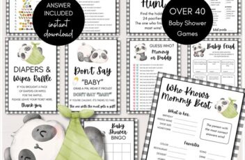 cute panda baby shower games bundle printable