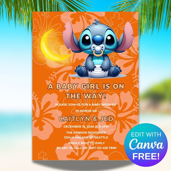 free editable stitch party invitation orange