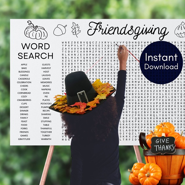 friendsgiving party game word search poster