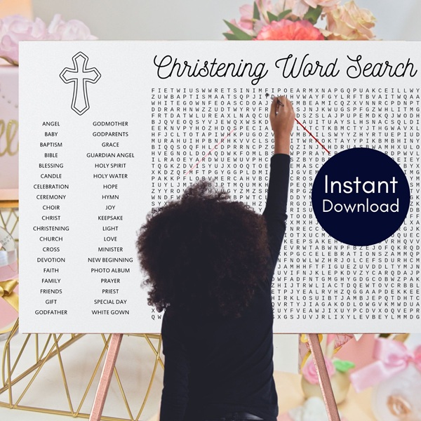 girl Christening game word search poster
