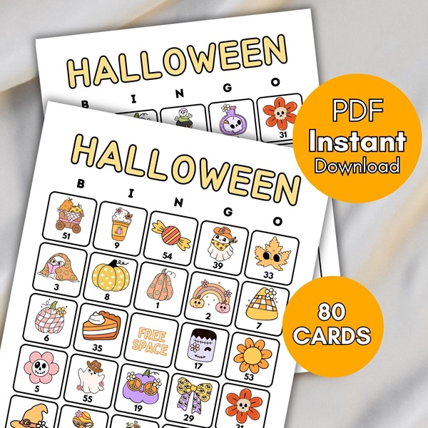 groovy halloween bingo game cards