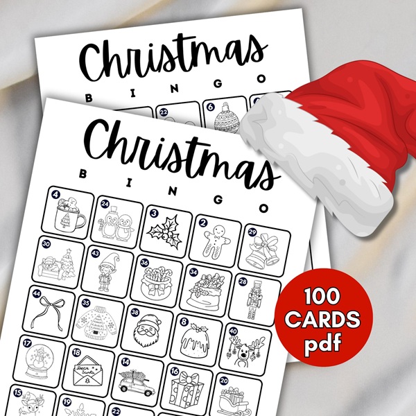 printable christmas bingo cards in black and white