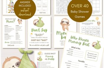 printable gender neutral sloth baby shower games