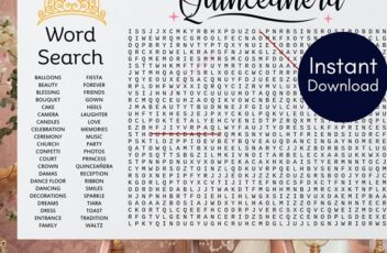 quinceanera party game word search poster
