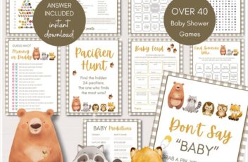 woodland baby shower games bundle