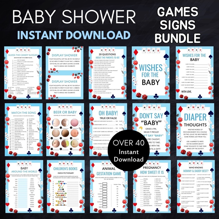 blue casino baby shower games - full house 