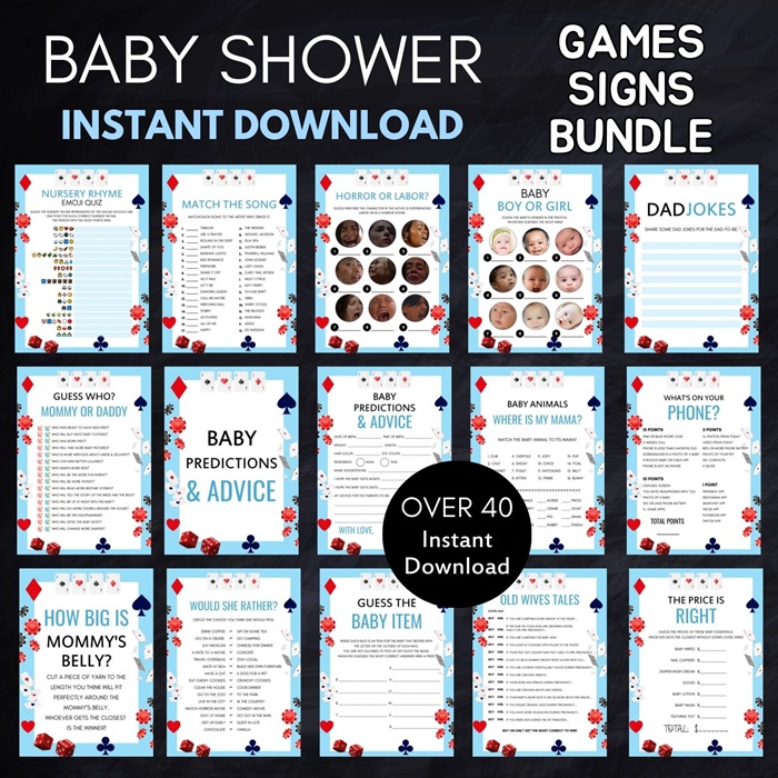blue casino baby shower games - full house 