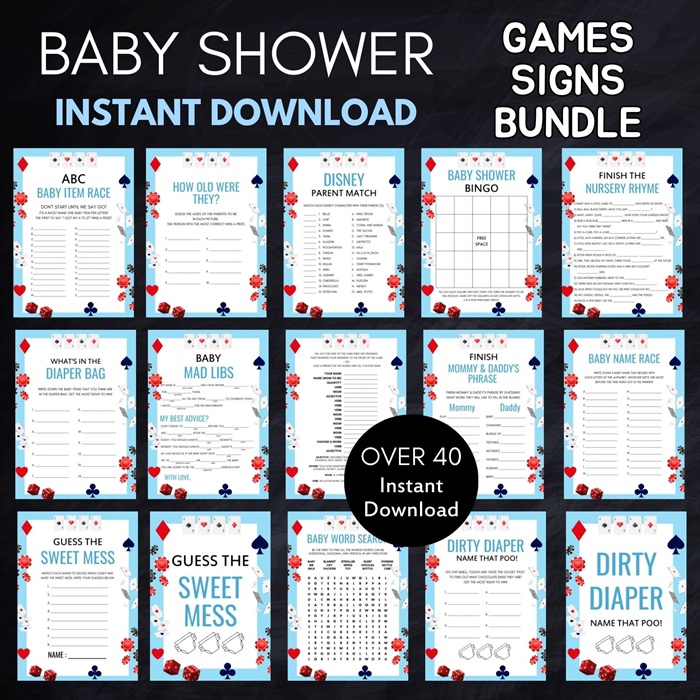 blue casino baby shower games - full house 