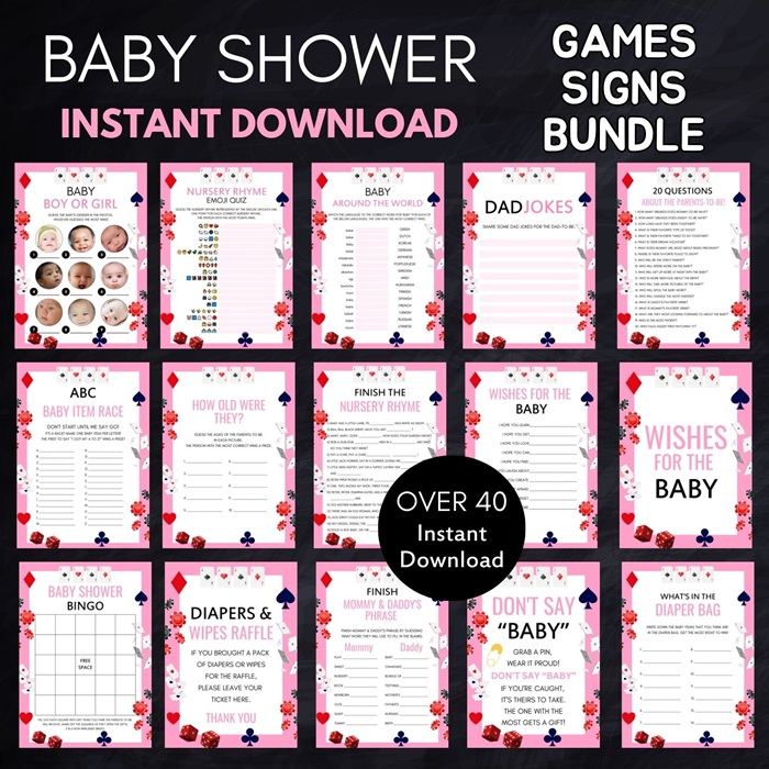 pink casino baby shower games - full house baby shower, poker