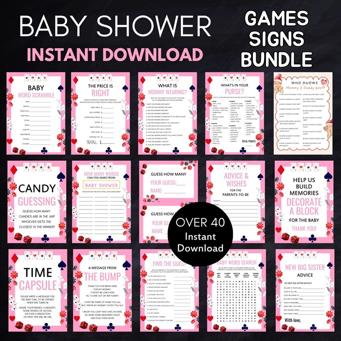 pink casino baby shower games - full house baby shower, poker