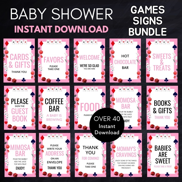 pink casino baby shower games - full house baby shower, poker
