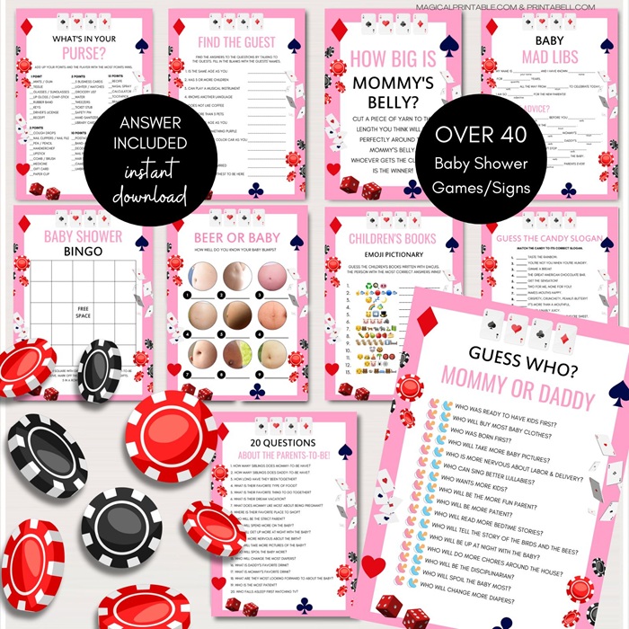 pink casino baby shower games - full house baby shower, poker