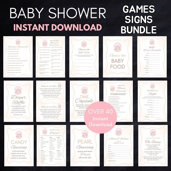 pearl baby shower games bundle