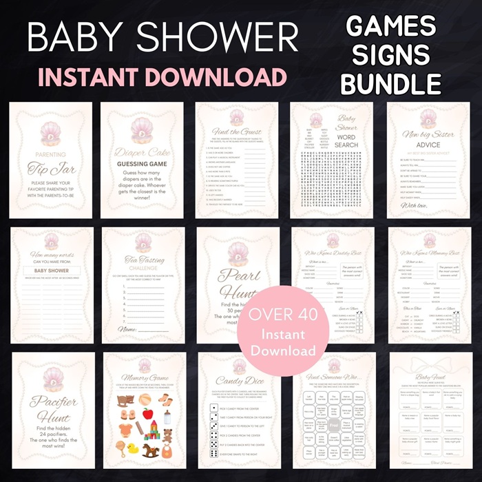 pearl baby shower games bundle