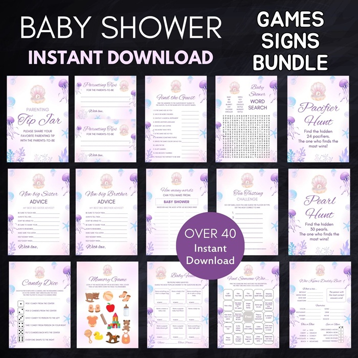 under the sea pearl baby shower games bundle