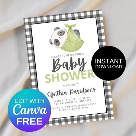 editable panda invitation