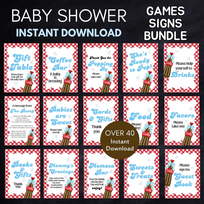 Blue Soda Pop Baby Shower signs