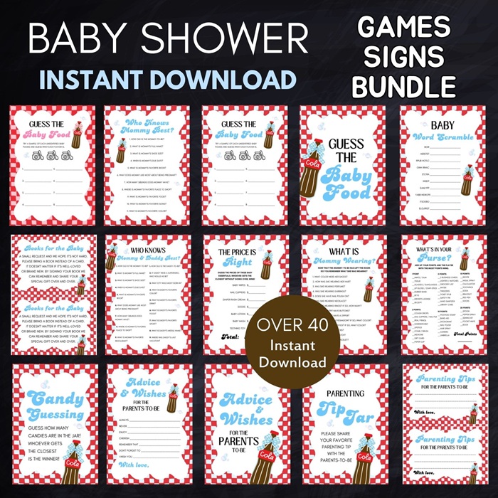 Blue Soda Pop Baby Shower Games