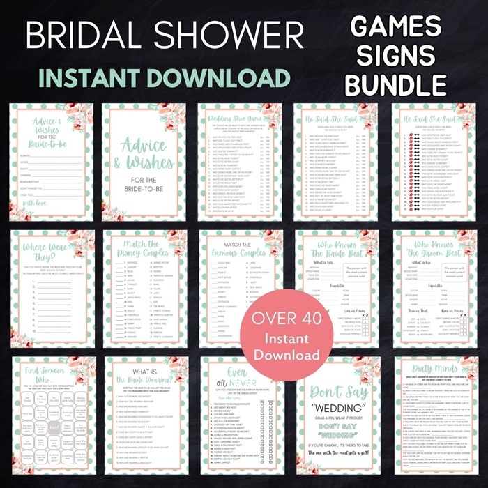 mint and peach bridal shower games