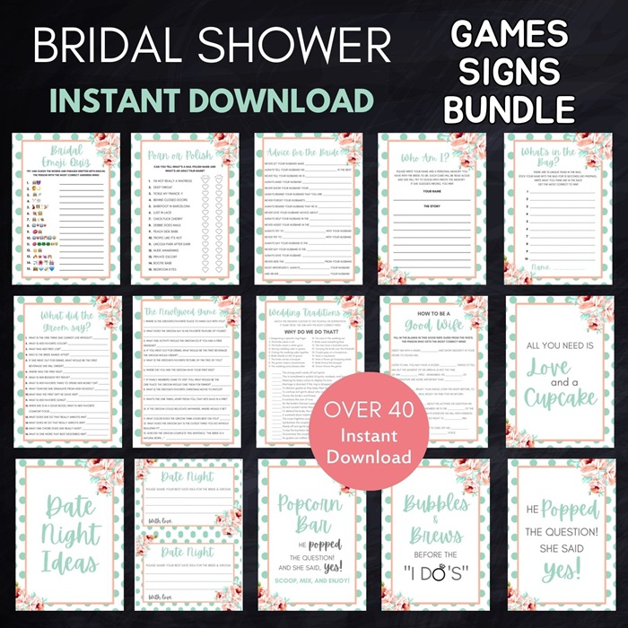 mint and peach bridal shower games