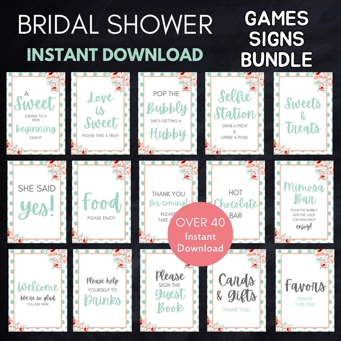 mint and peach bridal shower games