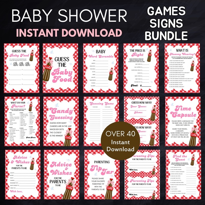 Retro soda pop baby shower games Package